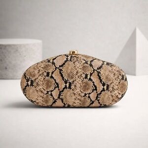 Snake Print Oval Clutch | Gold Clasp Evening Bag